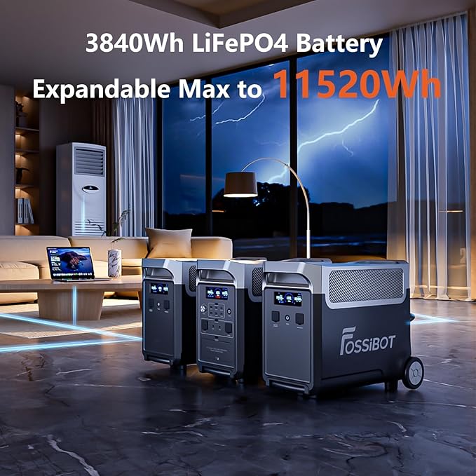 FOSSiBOT 3600W Portable Power Station, 3840Wh Solar Generator with LiFePO4 Battery for Home, Camping, RV, Emergencies (F3600+420w solar panel)