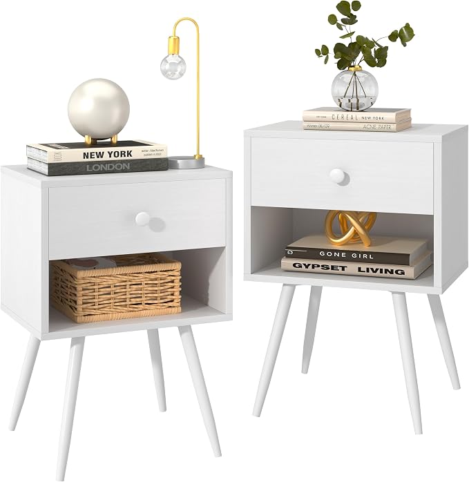 VECELO Nightstands Set of 2, Mid Century Modern End Bedside Table, Night Stand - Image 8