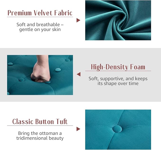 47.6" Storage Bench for End of Bed Bedroom, Velvet Ottoman Bench - Image 4