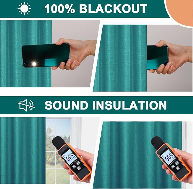 Diraysid 100% Blackout Curtains Turquise Linen Curtains - Image 7
