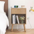 Fultyle Wood Nightstand with Charging Station, Bedside Table with Fluted by Fultyle