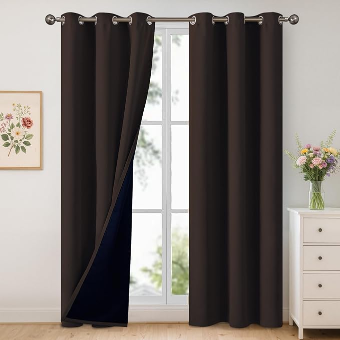 YoungsTex Dark Brown 100% Blackout Curtains 84 Inch Length, Room Darkening by YoungsTex