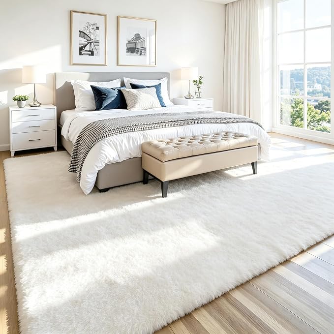 6x9 Fluffy Area Rug for Living Room: Soft Non-Slip White Bedroom Carpet | Ultra - Image 3
