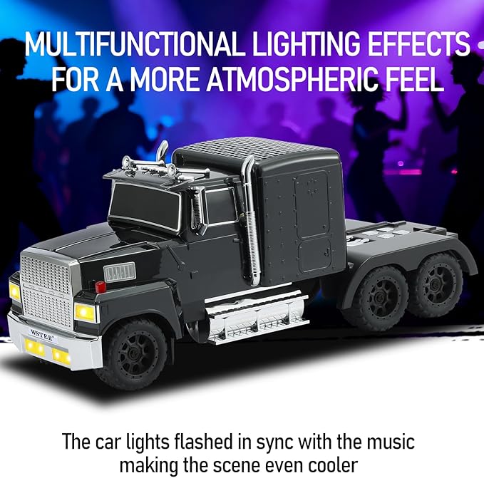 WSTER American Truck Bluetooth Speaker with HD Sound, TWS Pairing, LED Party Light, Operation Panel, Built-in Mic, Portable Car Model Speaker for Parties, Beach, Outdoor Activities (Black)