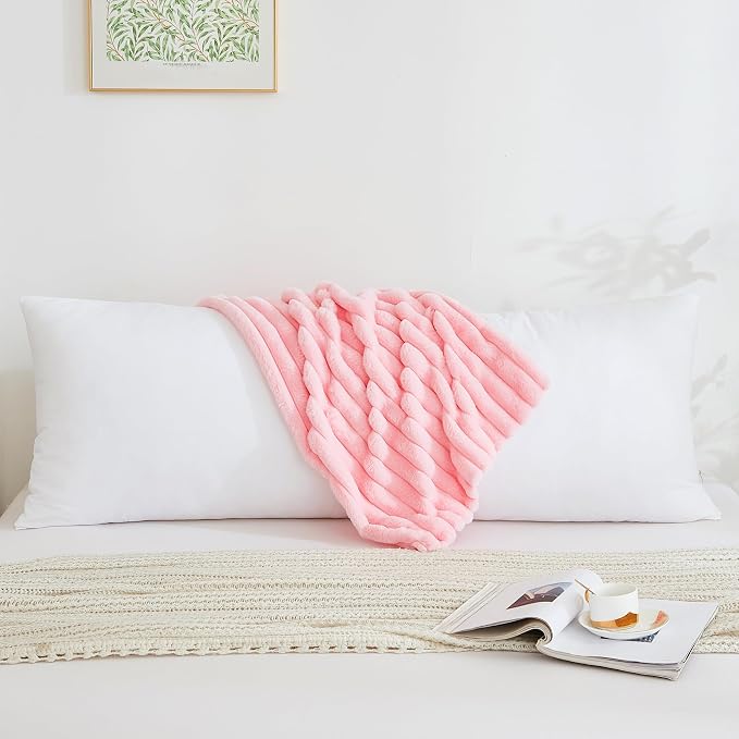 Full Body Pillow with Fluffy Stripe Faux Fur Removable Cover, Long Bed Pillow - Image 2