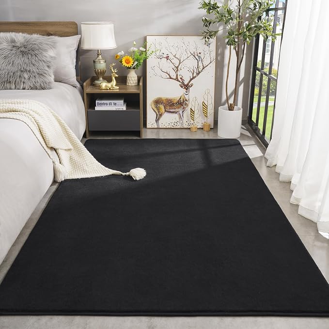 Modern Area Rugs for Bedroom Living Room, 4x6 Black Memory Foam Rug | Thickened - Image 2