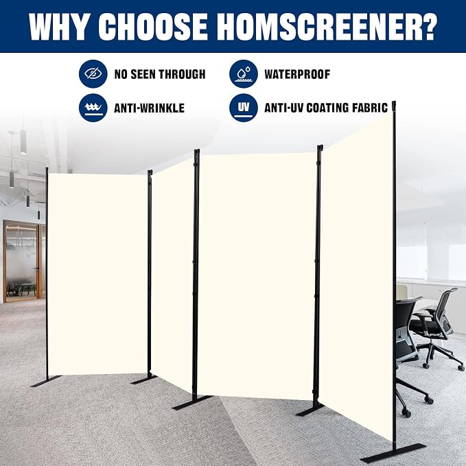 Room Divider 4 Panel-136''Wide, 6FT Room Dividers and Folding Privacy Screen | - Image 2