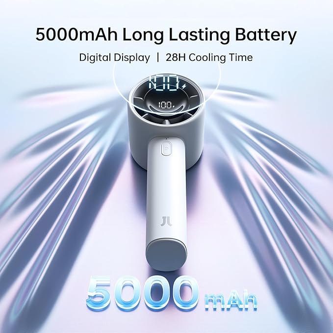 JISULIFE Handheld Turbo Fan Life10s, 5000mAh Rechargeable Portable Fans,Up to 28 Hours Working,5 Speed Strong Wind,Personal Mini Fan for Travel Outdoor Camping Beach Makeup（Gray）