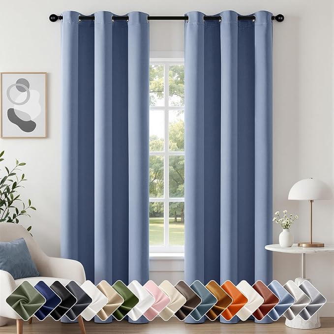 Denim Blue Blackout Curtains for Bedroom Living Room W40 x L84 Inch | 84 Inch by Woaboy