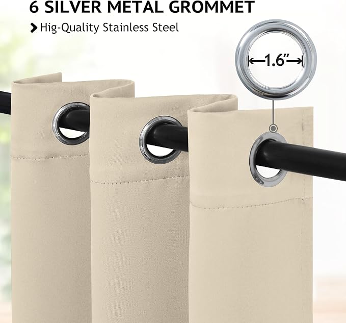 COSVIYA Grommet Room Darkening Beige Curtains 84 inch Long - Image 2