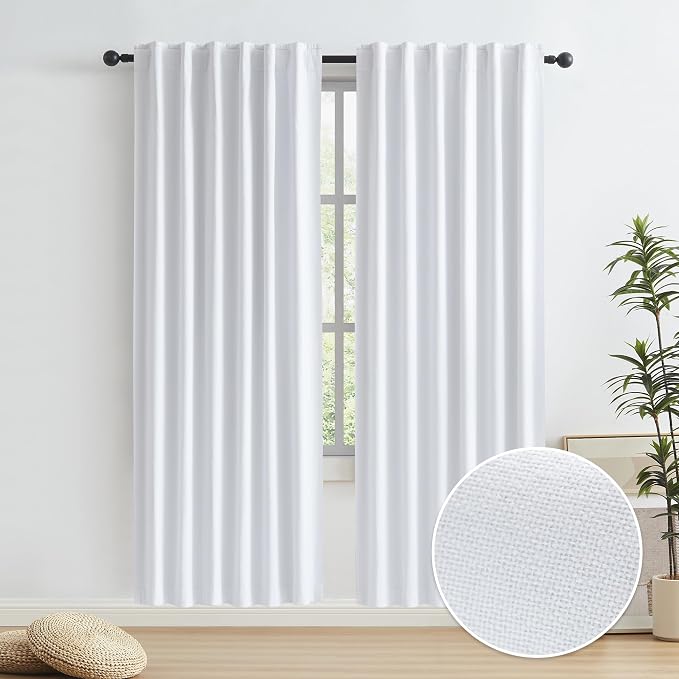 Full Blackout Linen Curtains Back Tab Rod Pocket Bedroom Curtains 72 Inch by KEQIAOSUOCAI