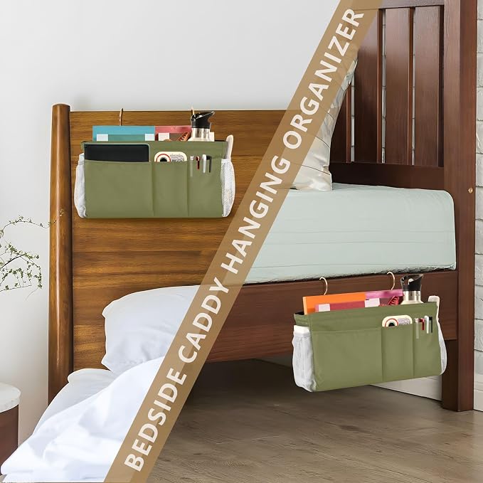 Olive Color Bedside Caddy Storage Bag Bedside Organizer - Image 7