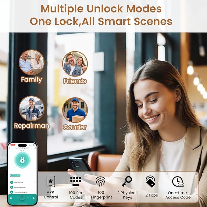 Biquole Keyless Entry Door Lock with 2 Lever Handles, Electronic Keypad Deadbolt, Auto & One Touch Lock,Smart Locks for Front Door, Easy Installation, App Control, Oil Rubbed Bronze