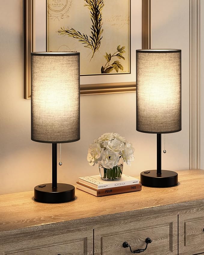 17.4" Black Bedside Table Lamps Set of 2 - Image 4
