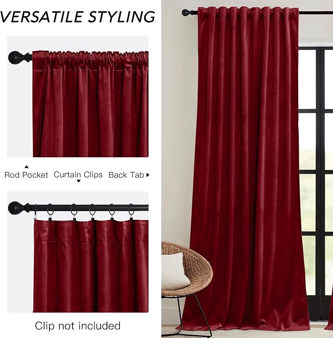 RYB HOME Red Velvet Blackout Curtains 84 inches - Image 2
