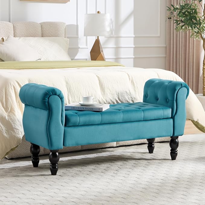 47.6" Storage Bench for End of Bed Bedroom, Velvet Ottoman Bench by ORIRSNUG
