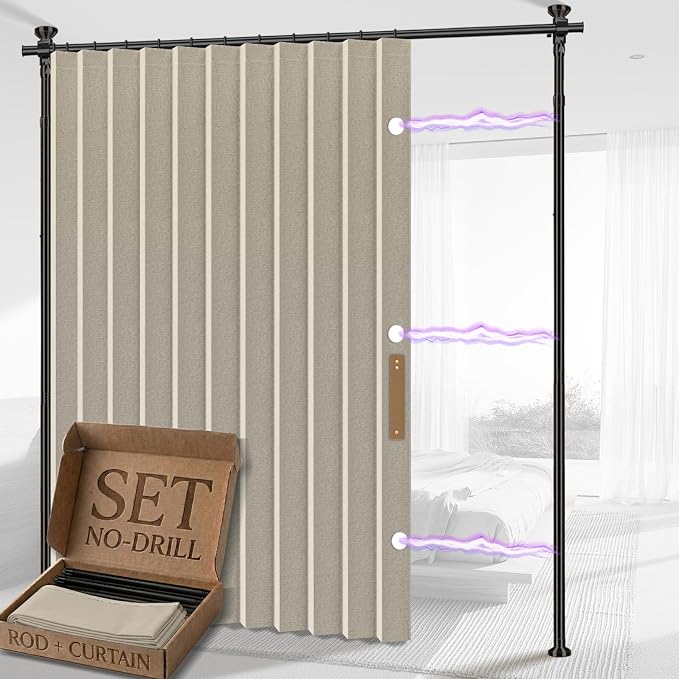 AJAZZ Room Divider Curtain+ Curtain Rods No Drilling Adjustable Tension 43-120× by AJAZZ
