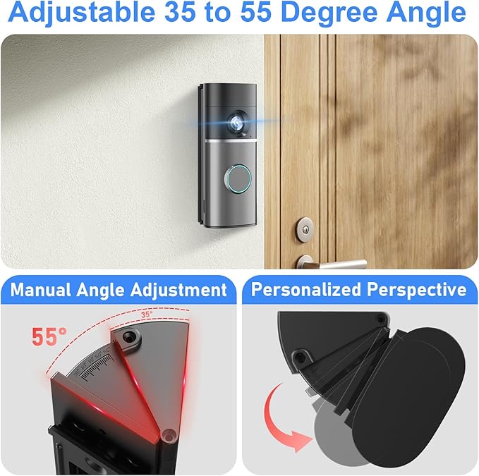 Pyfhy R/ing Doorbell Angle Mount Adjustable 35 to 55 Degree Compatible with Wired Doorbell Pro/Plus, Camera Door Mount Wedge Kit, Left/Right Universal Installation Corner Holder for Apartment Door