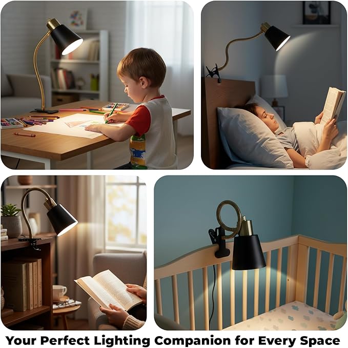 Desk lamp Eye-Caring Table Lamps, 360°Rotation Gooseneck Clip on Lamp Reading - Image 7