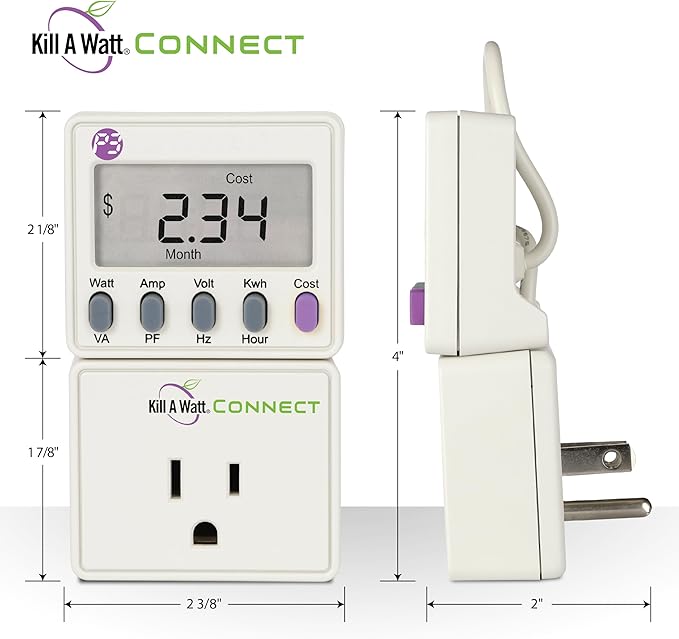 Kill A Watt Connect P4498 Electricity Usage Monitor Power Consumption Meter with Two Piece Housing and 35 Inch Cord for Easy Use