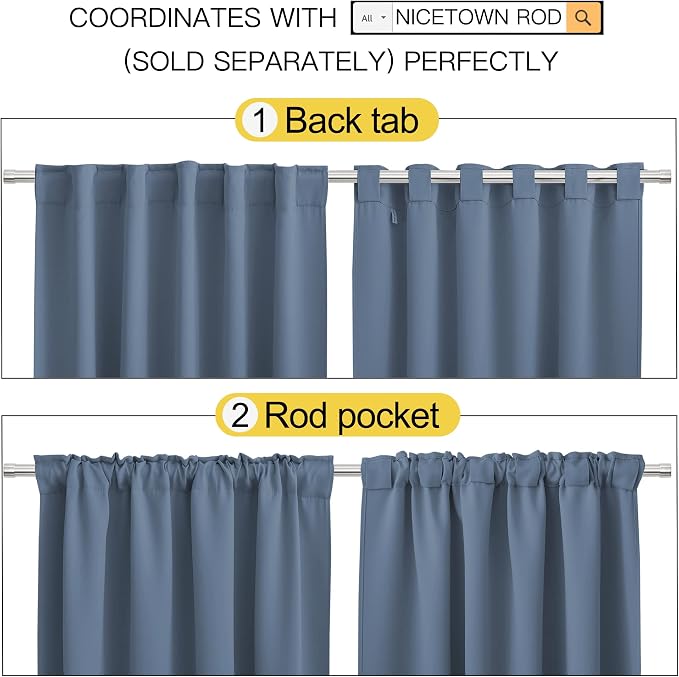 NICETOWN Living Room Blackout Curtains, Stone Blue Blackout Window Covering - Image 3