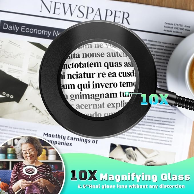 10X Magnifying Glass with Light, Clip on Mganifier with Light, 48 LED Desk - Image 2