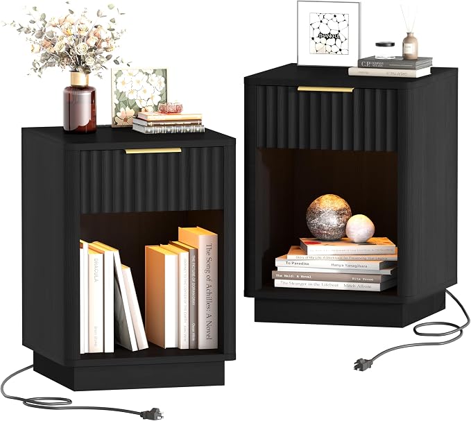 Akxomel Fluted Nightstand Set 2 Bedside Table by Akxomel