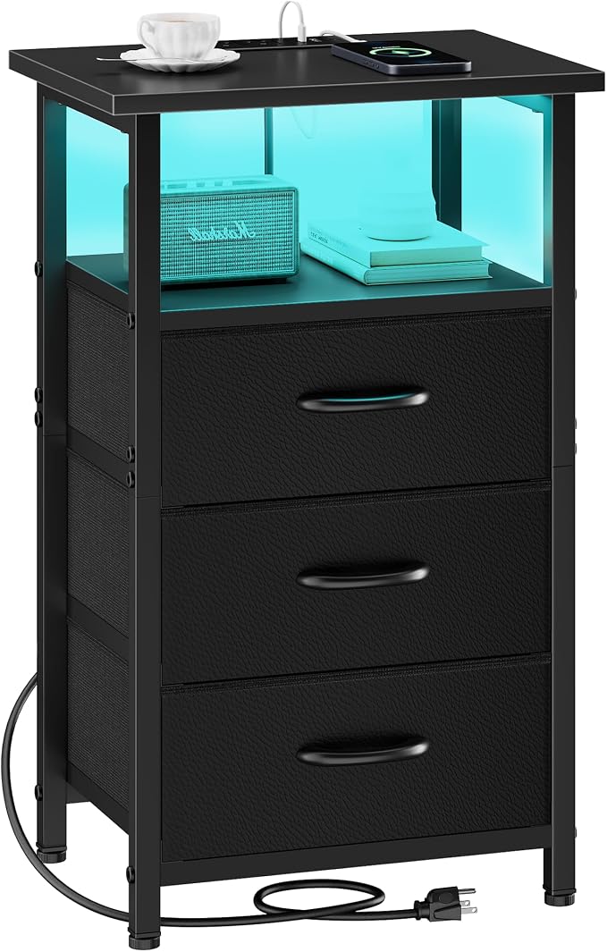 Night Stand with Charging Station, LED Nightstand by Vagusicc