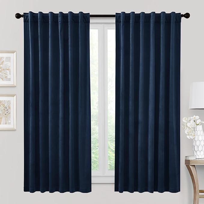 RYB HOME Navy Blue Velvet Curtains & Drapes 72 inches Long by RYBHOME