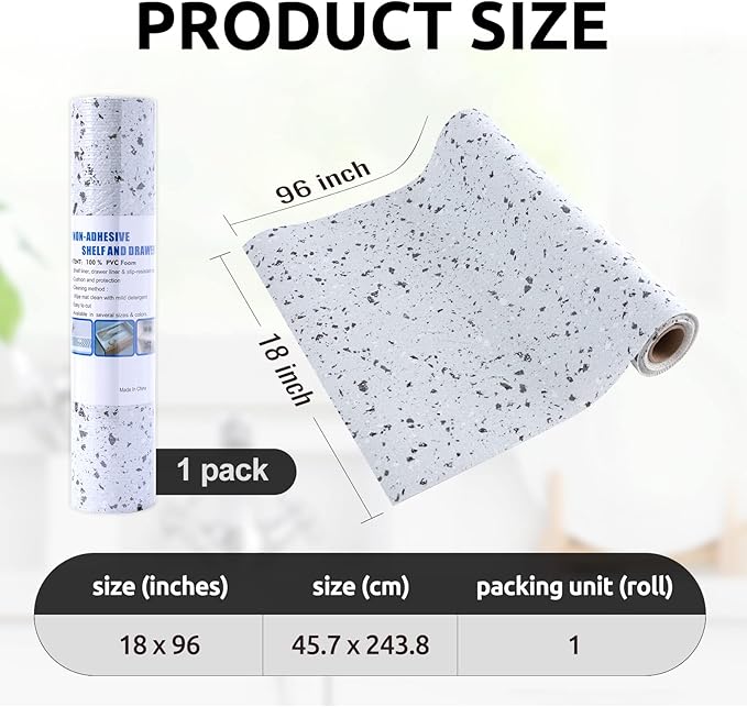 RAY STAR 18X96 Inch Shelf Liner for Kitchen Cabinets, Non-Adhesive Cabinet Liner Washable, PVC Drawer Liner for Dresser Non-Slip Bathroom (Stone)(1 Roll)