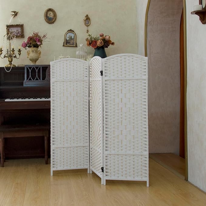 Compact 3 Panel Short Room Divider, 47.2 Inch Tall Double-Sided Rattan Folding - Image 3
