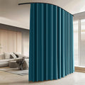Room Divider Curtains with Ceiling Curtain Track Set Window Curtain for Bedroom,Living Room Total Blackout Thermal Insulated Privacy Ceiling Track Curtain W 12 × H 9 FT Azure Blue drape&Black track