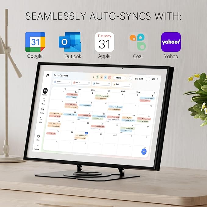 Digital Calendar, 15.6 inch Wall Planner & Chore Chart, Rechargeable Full HD Touchscreen Display, Portable Smart Family Organizer, Event Planner, Desk and Wall mountable, Perfect for Family Schedules - Wall Mount Included No Subscription