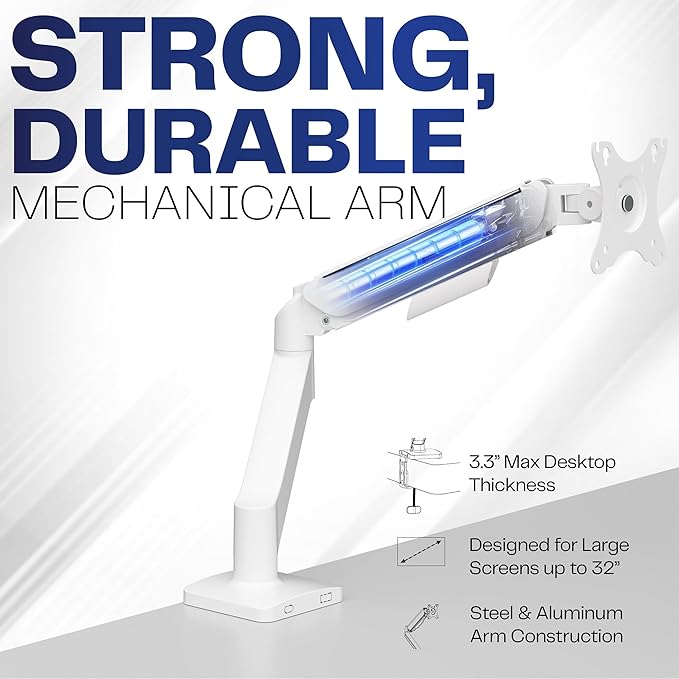 VIVO Single 17 to 32 inch Monitor Height Adjustable Counterbalance Mechanical Arm Desk Stand, Classic, Universal VESA Mount, White, STAND-V001OW