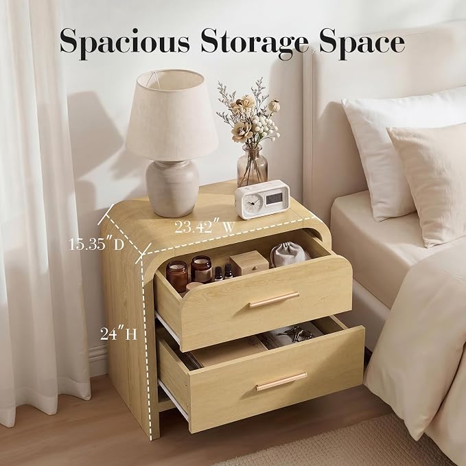 Night Stand Set of 2 2-Drawer Nightstand 24" H Metal Handle Modern Sturdy - Image 5