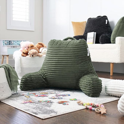 Nestl Reading Pillow with Shredded Memory Foam, Luxe Cut Plush Back Pillow for Sitting Up in Bed, Back and Arms Adjustable Support for Adult & Teens, Backrest Pillows with Washable Cover Olive Green