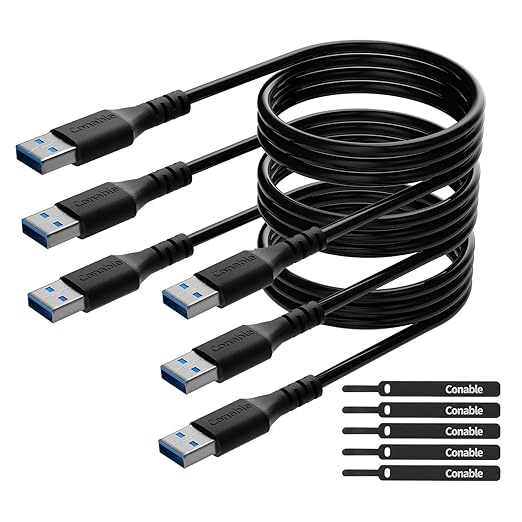Short USB to USB Cable 2 Feet (3 Pack), USB 3.0 Male to Male Cord, Type A 5Gbps Data Transfer Cable for Hard Drive, Laptop, DVD Player, USB 3.0 Hub, Monitor, Camera, Set Up Box with 5 pcs Ties