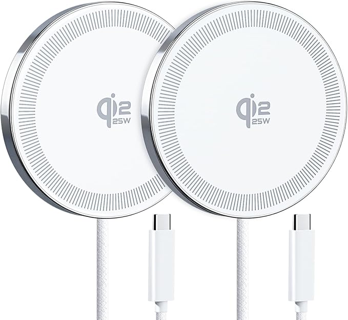 25W Wireless Charger for MagSafe, Qi2.2 Magnetic Fast Charging Pad for iPhone 17/16/15/14/13/12 Series & AirPods, Strong Magnet, Ultra-Thin & Portable Charger Mat for Travel Home Office(White, 2Pack)