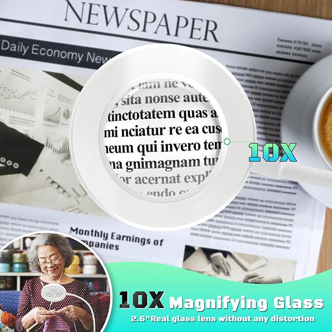 10X Magnifying Glass with Light, Clip on Mganifier with Light, 48 LED Desk - Image 3
