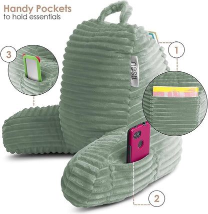 Nestl Reading Pillow for Kids & Teens with Shredded Memory Foam, Luxe Cut Plush Backrest Pillows for Reading and Gaming, For use on Couch, Bed, Floor, Adjustable Support with Washable Cover Sage Green