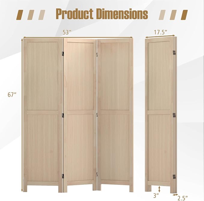 COSTWAY 3 Panel Folding Room Divider, Freestanding Hinged Partition Wall Divider - Image 5