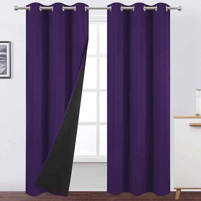 100% Blackout Curtains 40 x 84 Inch/Purple Curtains 2 Panels by Lemomo