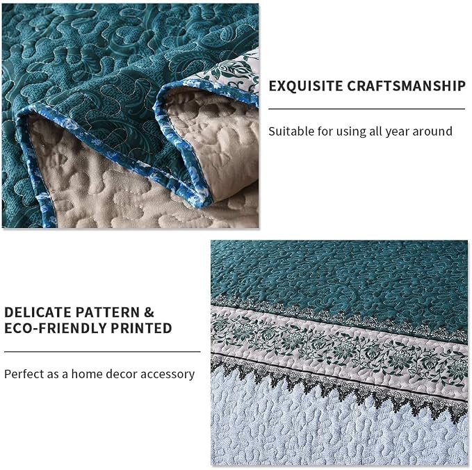 3-Piece King Quilt Set Quilted Bedspread Oversized Microfiber Soft Lightweight - Image 4
