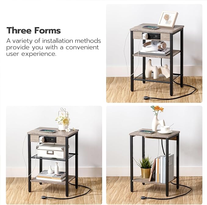 HOOBRO Side Table with Charging Station and USB Port, Small End Table - Image 7