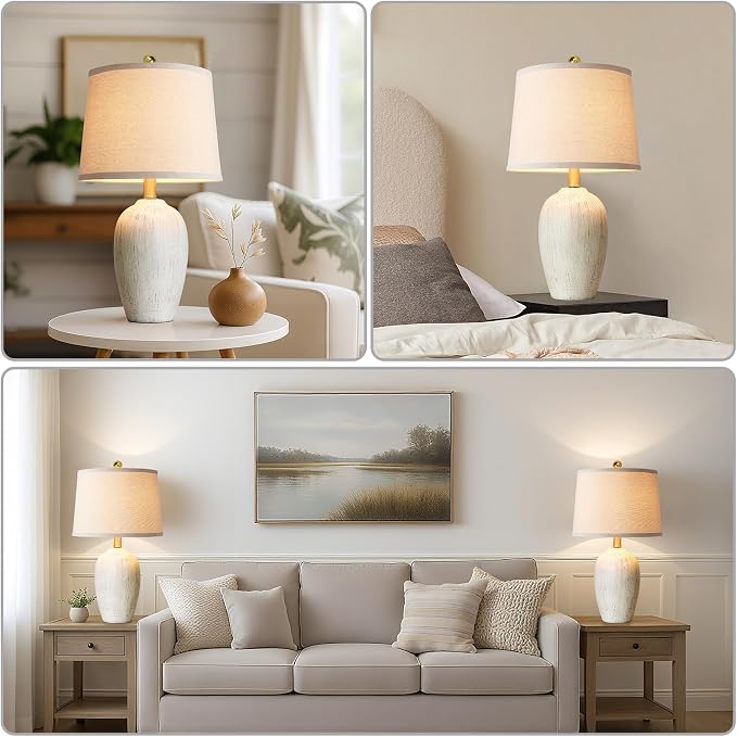 AIEAMPDO 21'' Set of 2 Rustic Ceramic Small Table Lamps - Image 4