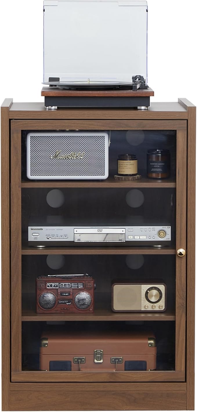 Walnut 5-Tier AV Media Shelf Storage Cabinet with Adjustable Shelves and Cable Management for Living, Gaming, Recording Room