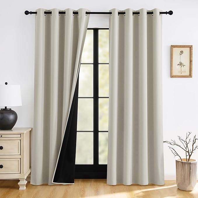 RYB HOME 100% Blackout Bedroom Curtains, Thermal Insulated Curtains | Heat & UV by RYBHOME