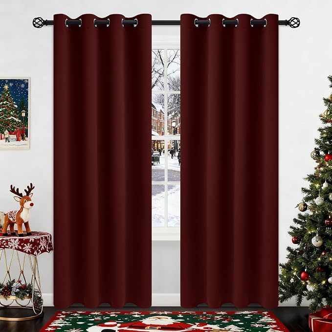 COSVIYA Grommet Room Darkening Burgundy Curtains 90 inch Long by COSVIYA