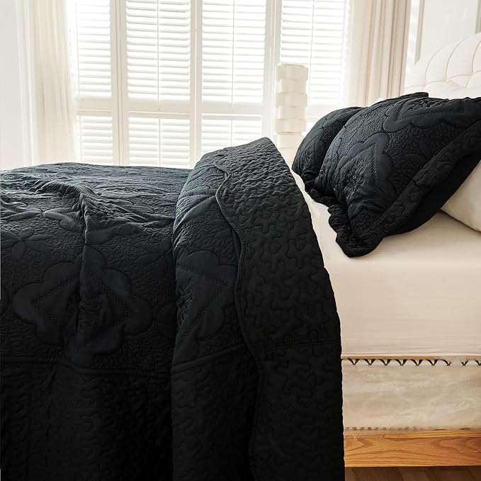 Cmfshape Floral Embroidery Quilt Set, 3 Pieces King Quilt Bedding Set, Classic - Image 4