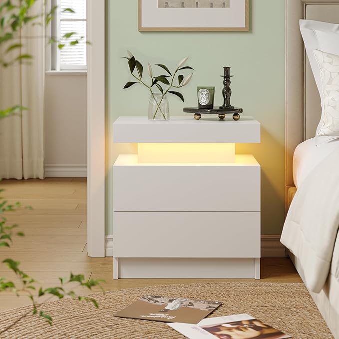 Modern White LED Nightstand for Bedroom Bedside Table - Image 4
